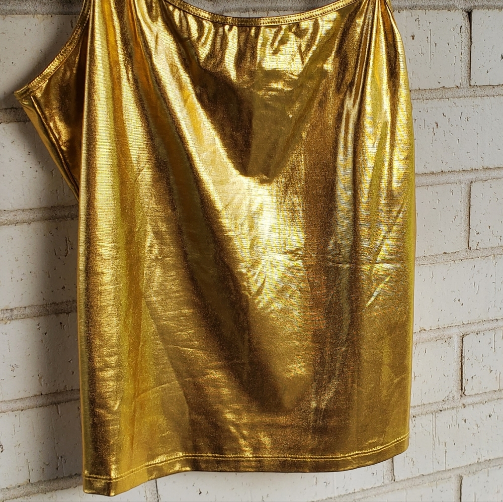 Iefiel Gold Lame Stretch Spaghetti Strap Camisole